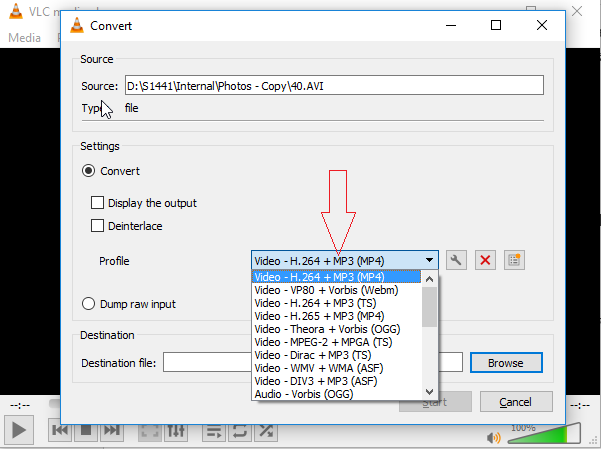 Настройка конвертации в VLC