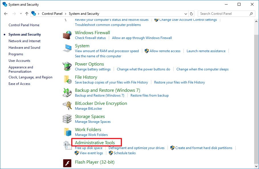 Администрирование в Панели управления