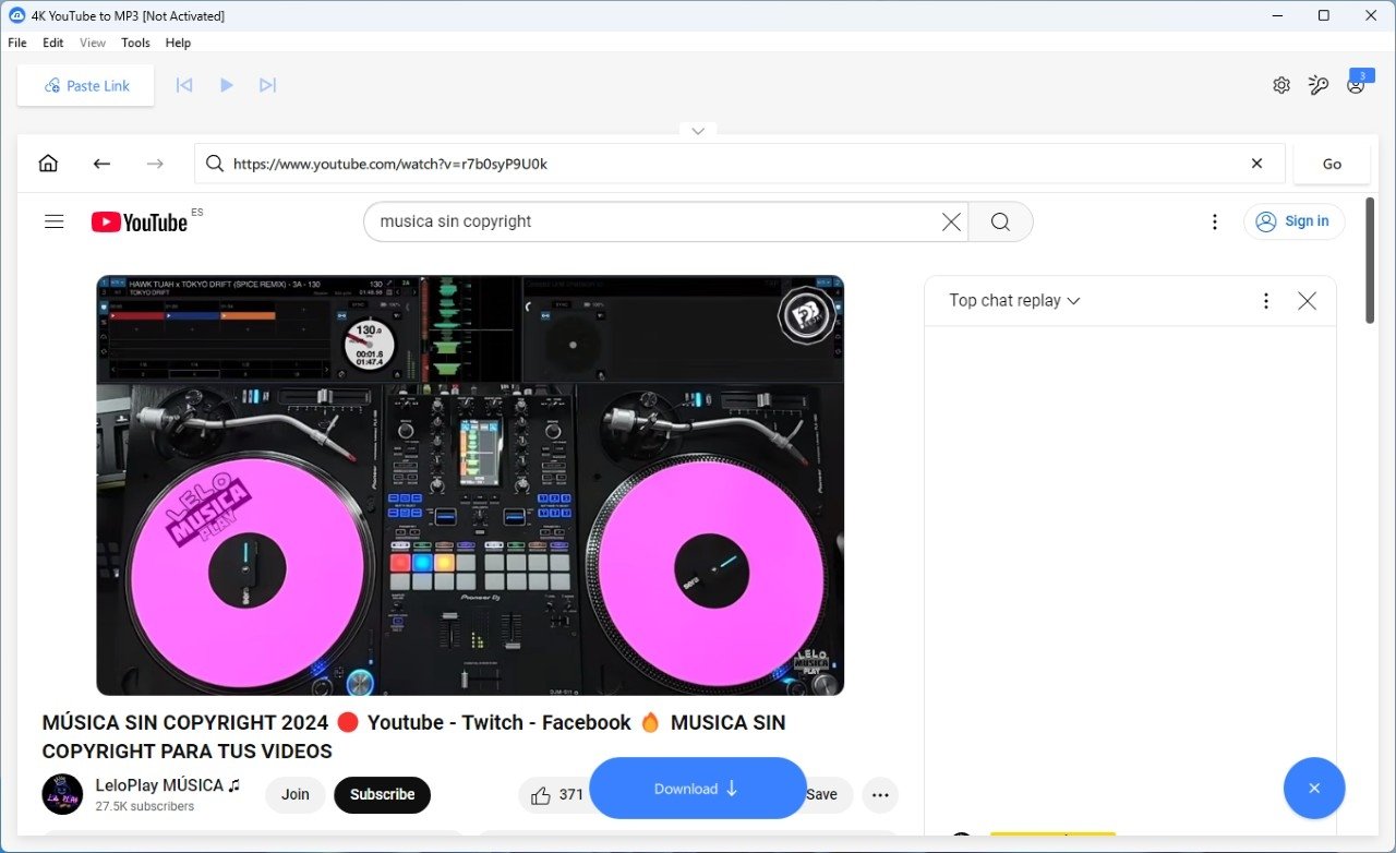 Страница видеосервиса внутри браузера 4K YouTube to MP3