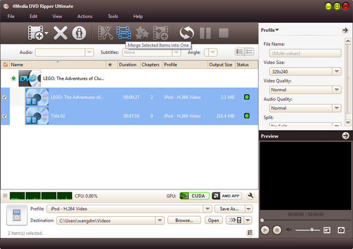 Объединение выбранных титров в 4Media DVD Ripper Ultimate