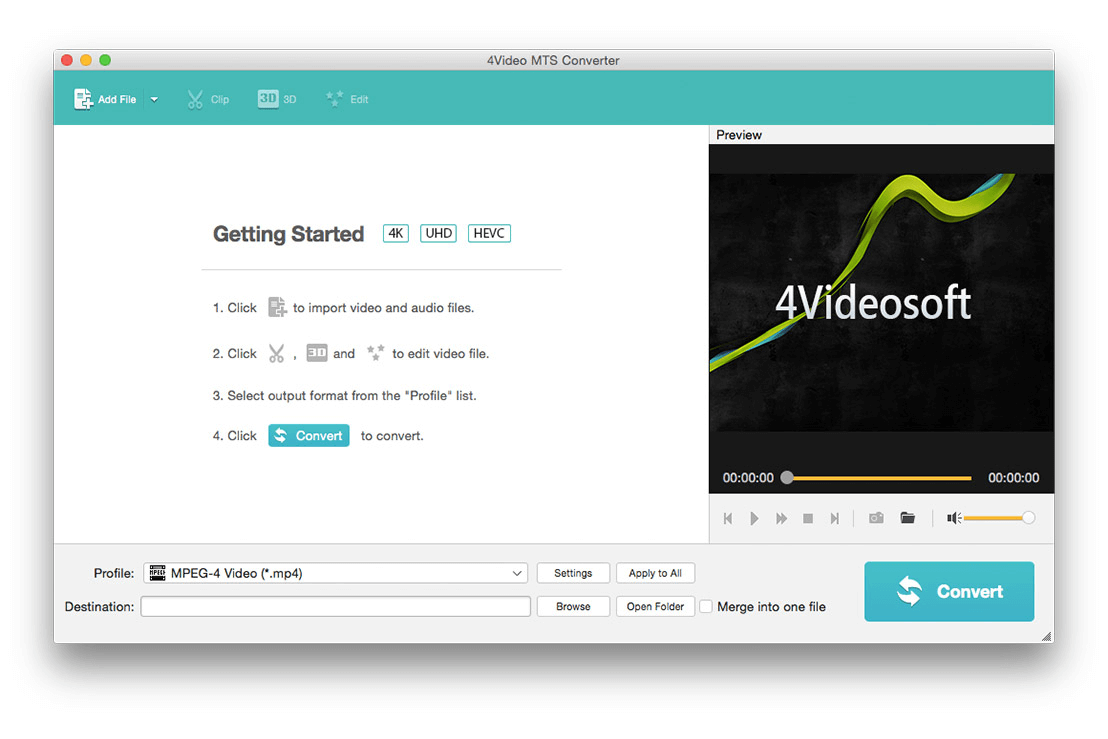 Официальный интерфейс 4Video MTS Converter для macOS от 4Videosoft