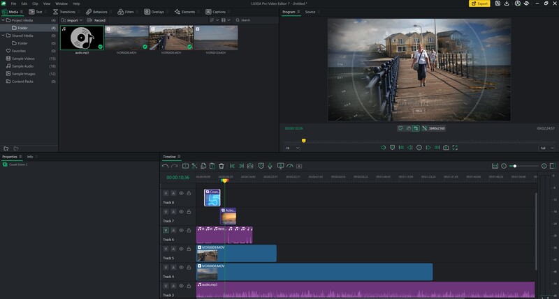 Многослойная композиция Luxea с видео, оверлеем и отдельной аудиодорожкой