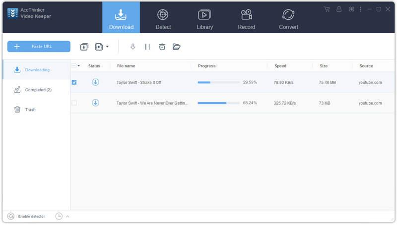 AceThinker Video Keeper: вкладка Download с очередью загрузок