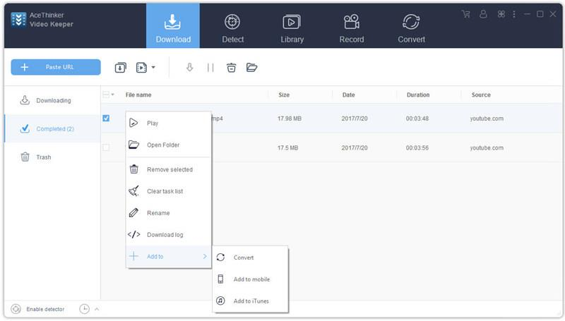 AceThinker Video Keeper: Completed и команда Add to Convert