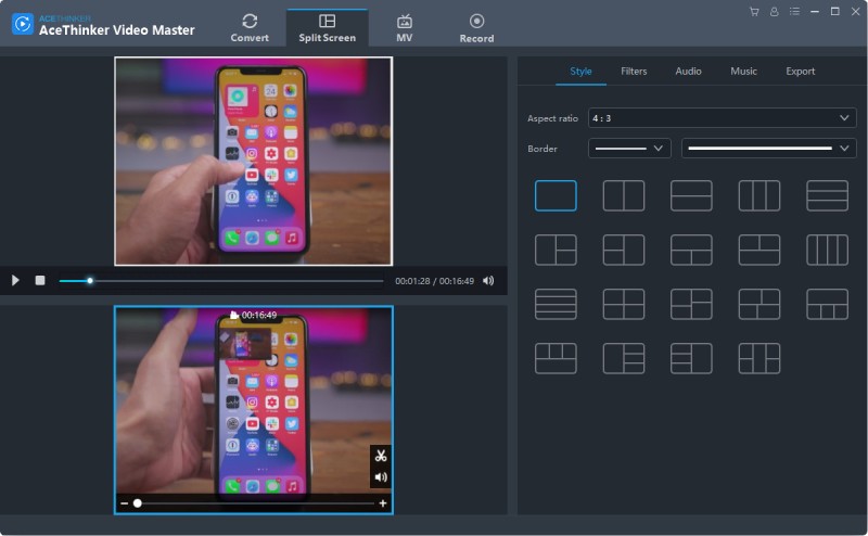 Выбор шаблона Split Screen в AceThinker Video Master