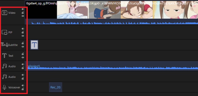 Дорожки Video, PIP, Text, Audio и Voiceover на таймлайне Wind Cut
