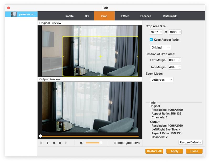 Вкладка Crop с Keep Aspect Ratio и Zoom Mode в версии для Mac