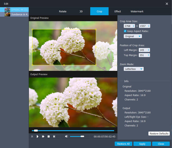 Кадрирование в Aiseesoft MOD Video Converter