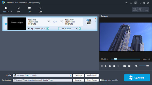 Добавление MTS-файла в Aiseesoft MTS Converter
