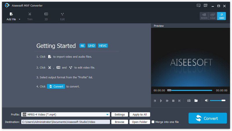 Главное окно Aiseesoft MXF Converter