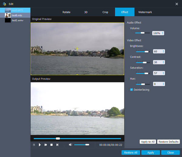 Настройка эффектов Aiseesoft TS Video Converter