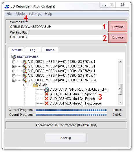 Поля Source Path и Working Path в BD Rebuilder