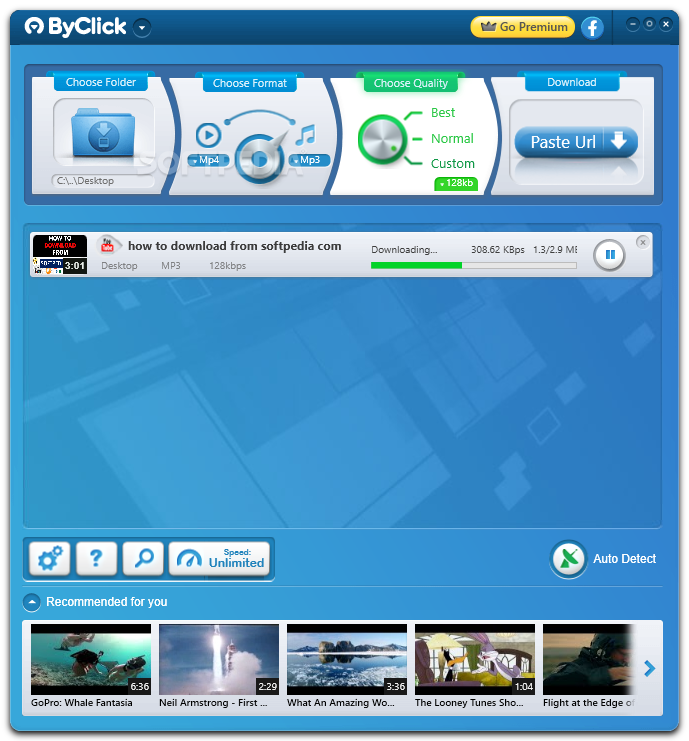 Главное окно ByClick Downloader со строкой загрузки