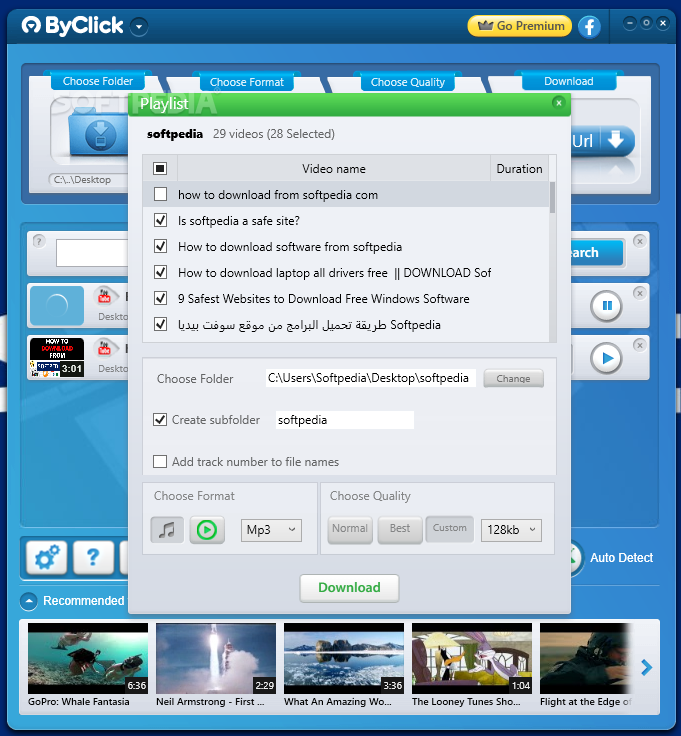 Диалог плейлиста ByClick Downloader