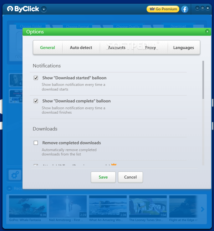 Общие настройки ByClick Downloader