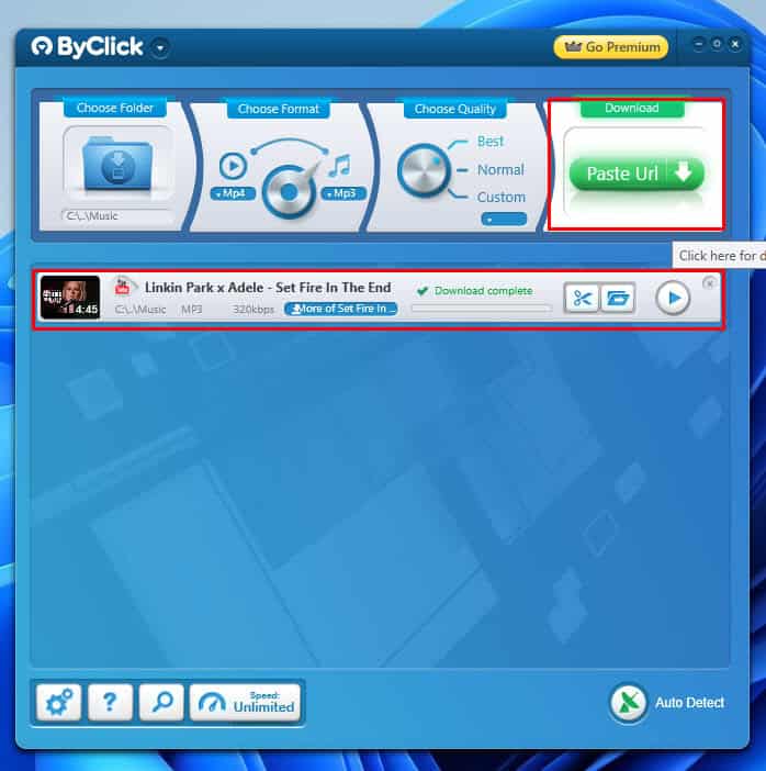 Ручная вставка ссылки в ByClick Downloader