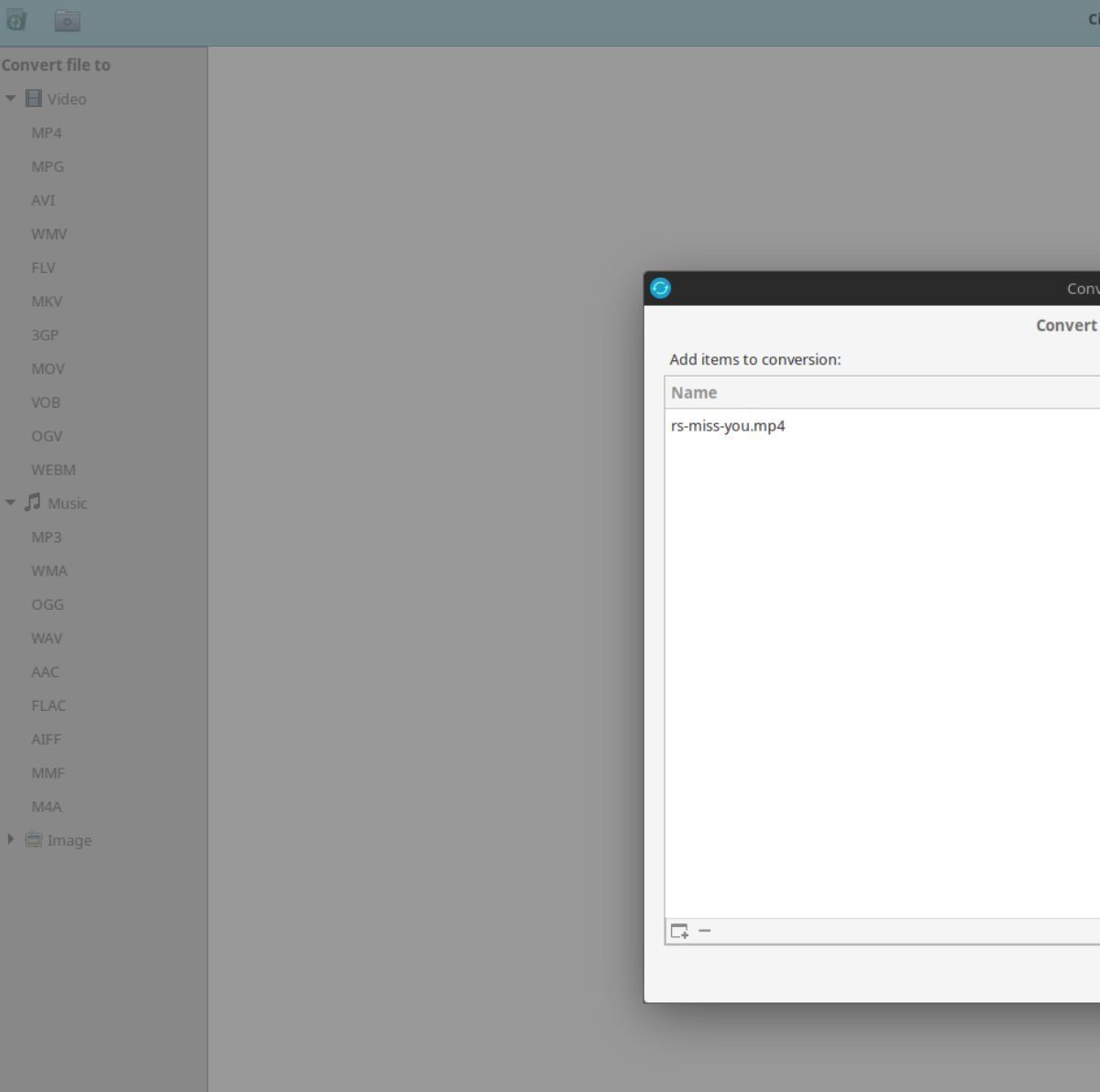 Диалог Ciano Convert File с добавленным видеофайлом для преобразования в аудиоформат