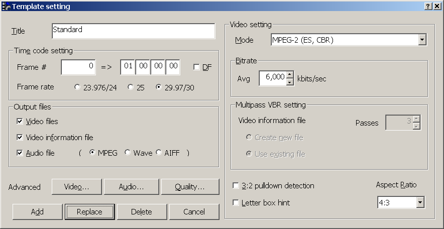 Окно Template setting в Cinema Craft Encoder SP