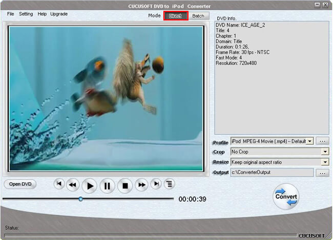 Direct Mode в Cucusoft DVD to iPod Converter с окном воспроизведения DVD
