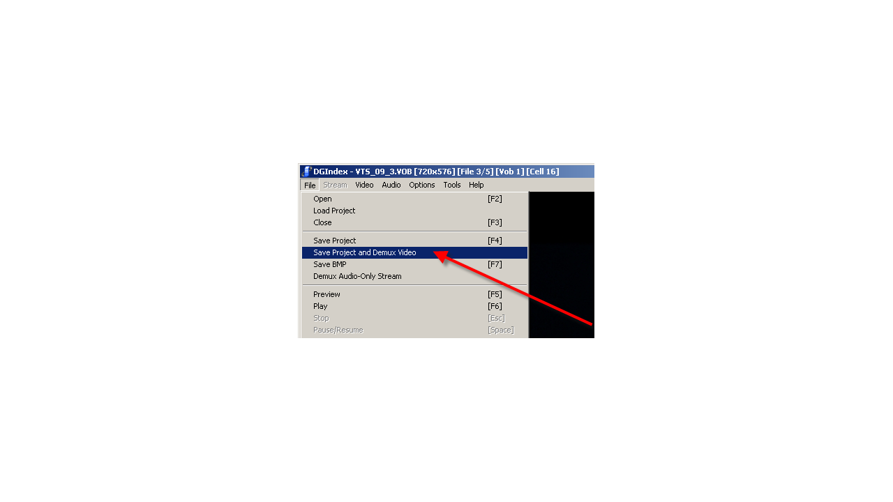 Меню File DGIndex с командой Save Project and Demux Video
