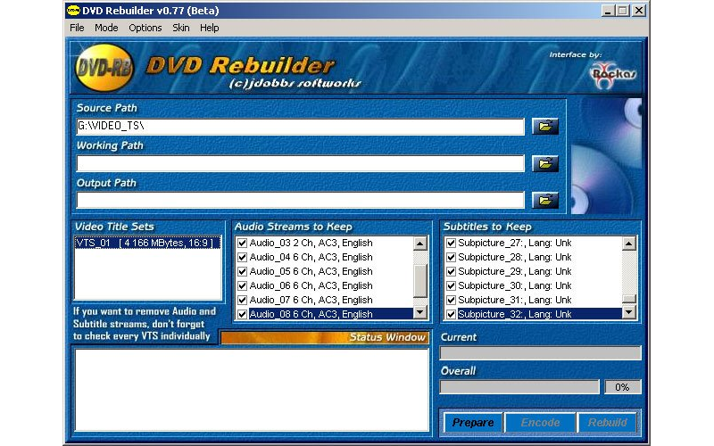 Интерфейс DVD Rebuilder