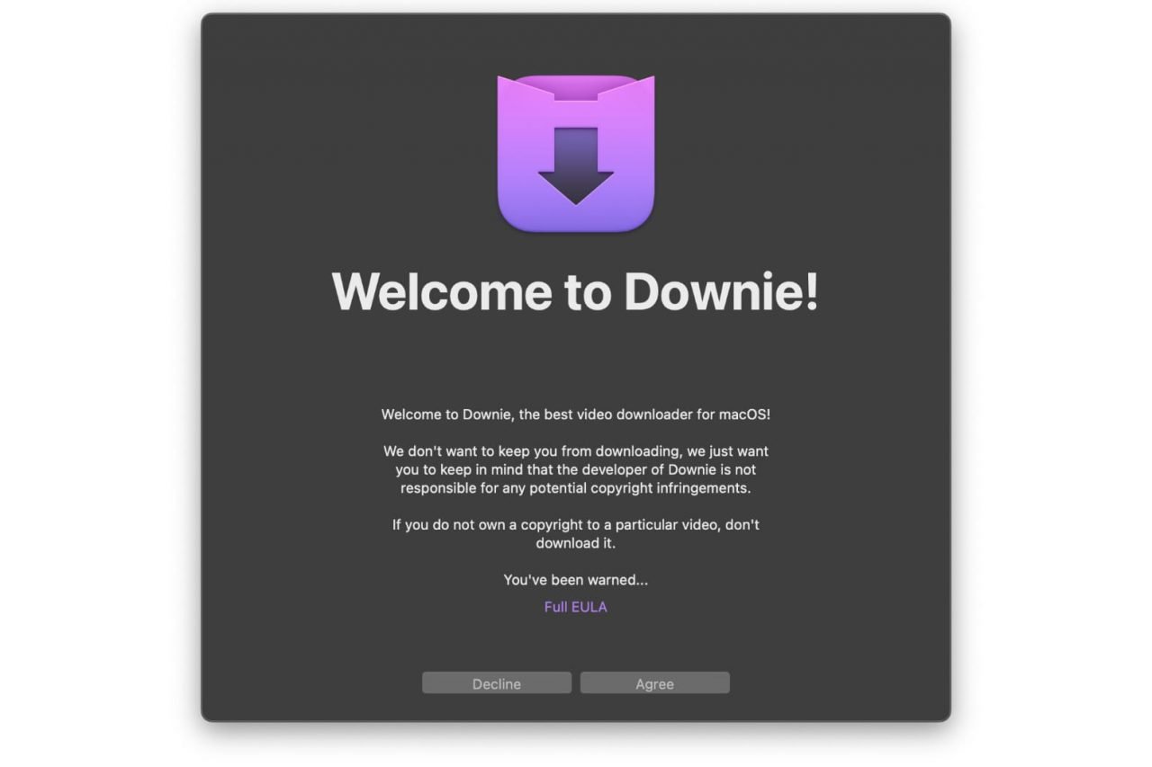 Окно первого запуска Downie