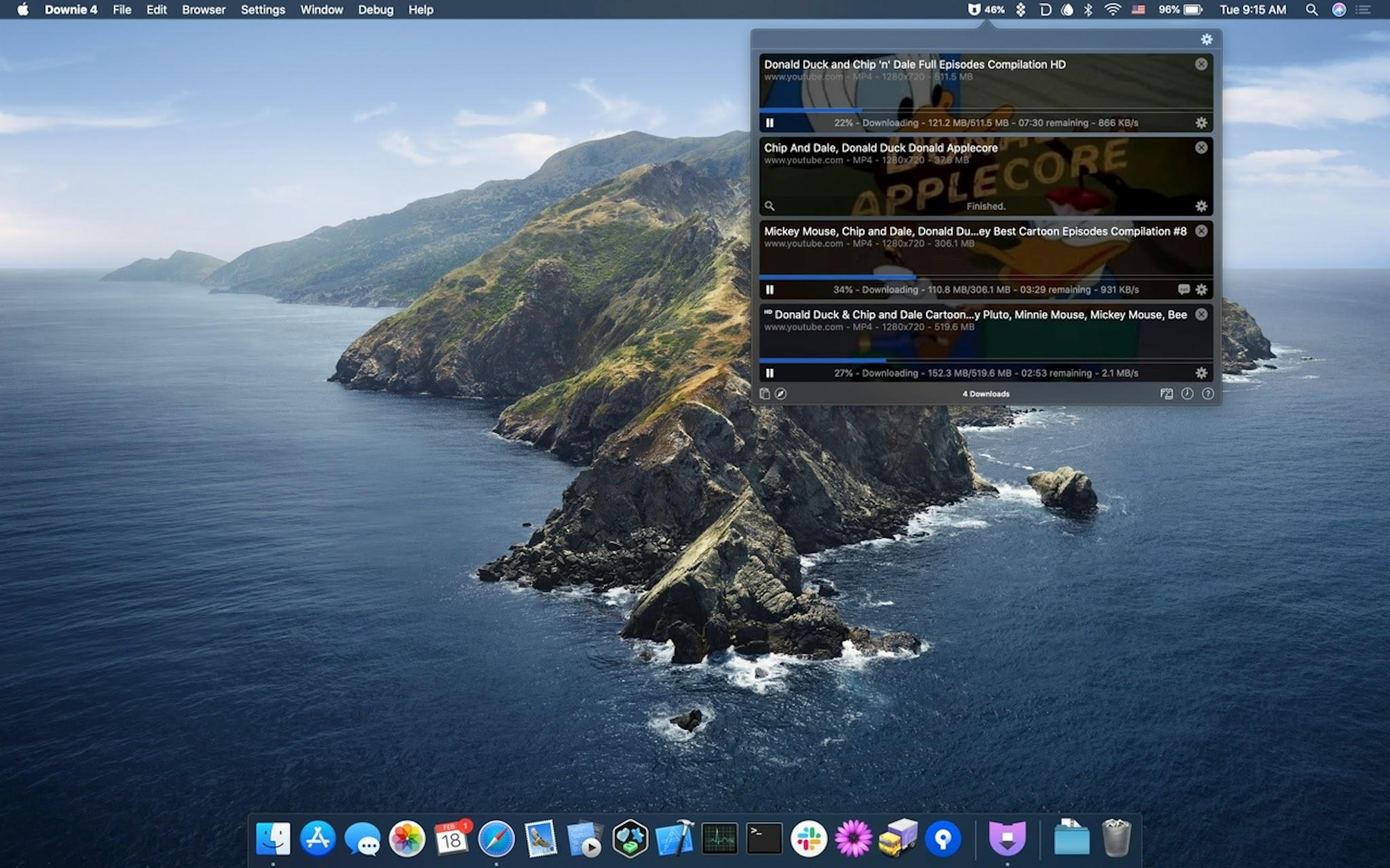 Основное окно Downie на рабочем столе macOS