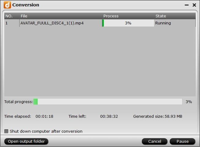 Окно Conversion с прогрессом риппинга DumboFab Blu-ray Ripper