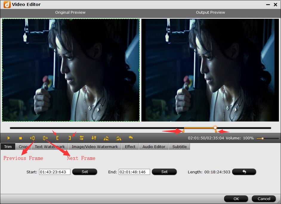 Вкладка Trim в Video Editor DumboFab Blu-ray Ripper