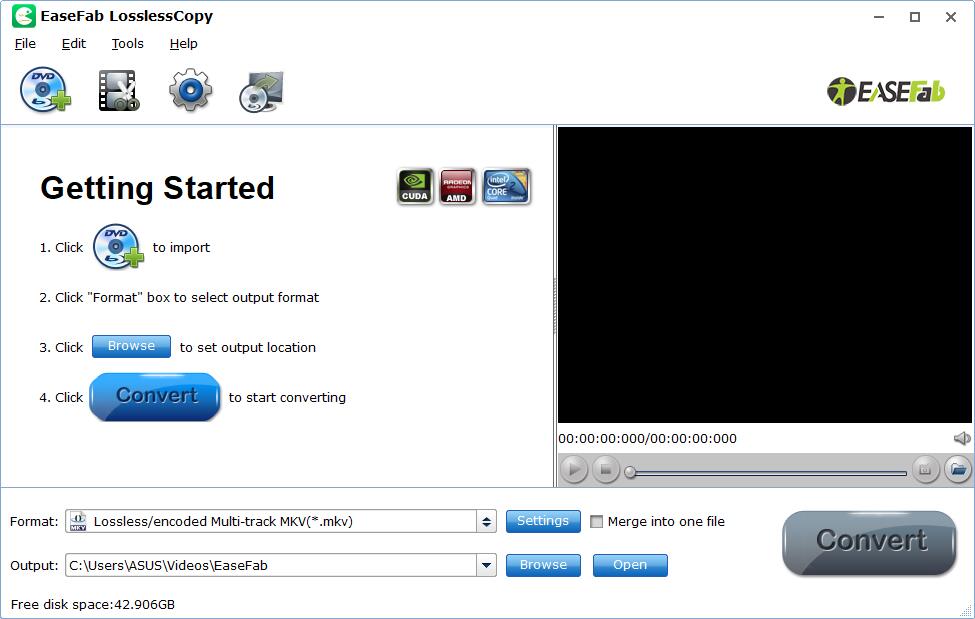 Главное окно EaseFab LosslessCopy до загрузки диска