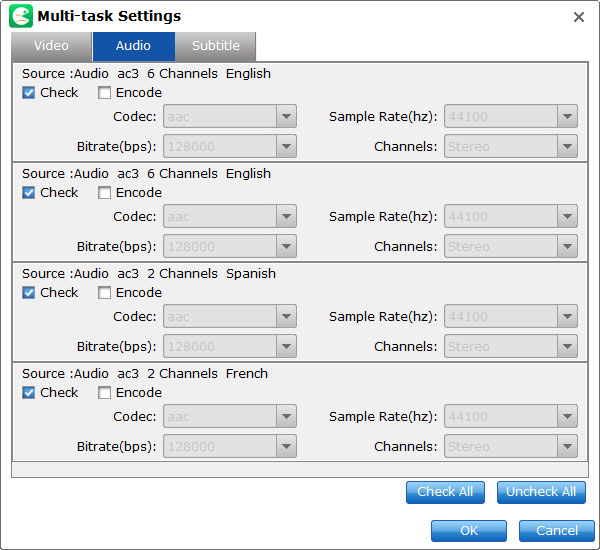 Multi-task Settings для выбора аудиодорожек в EaseFab LosslessCopy