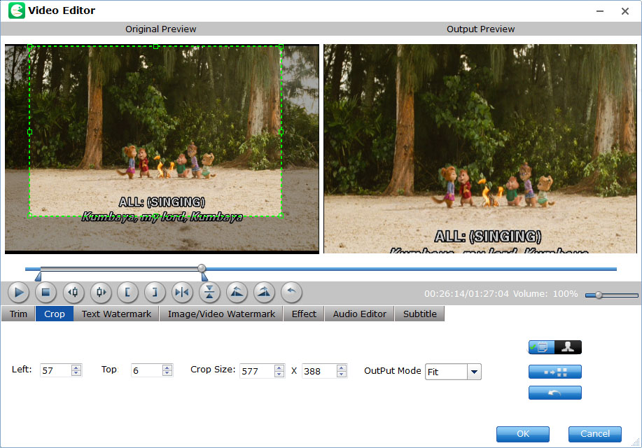 Вкладка Crop в Video Editor EaseFab LosslessCopy