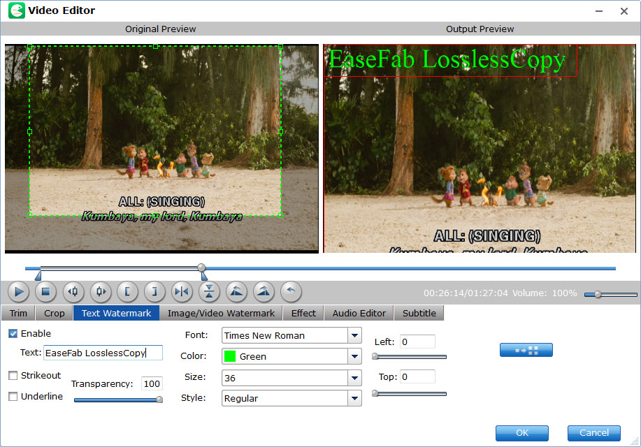Настройка Text Watermark в EaseFab LosslessCopy