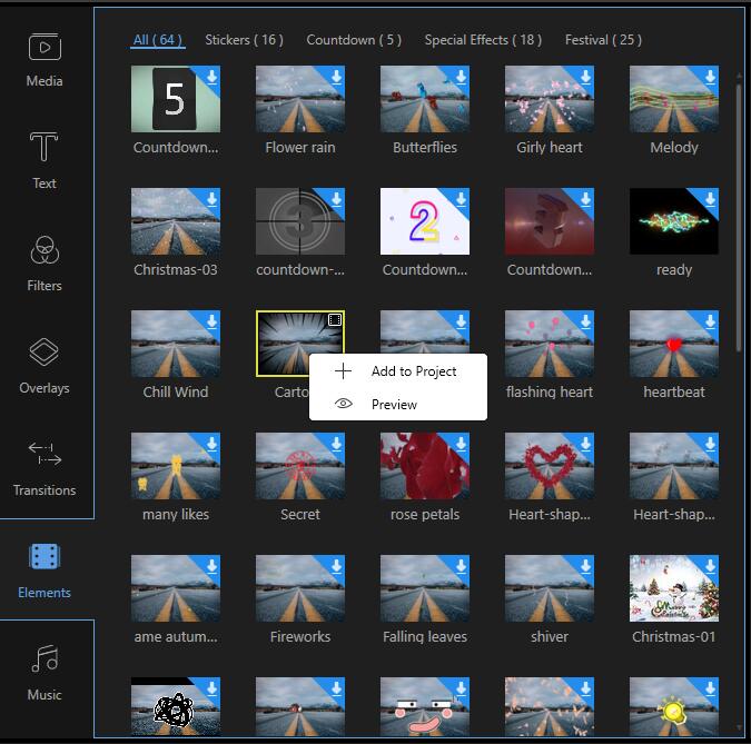 Библиотека декоративных элементов EaseUS Video Editor