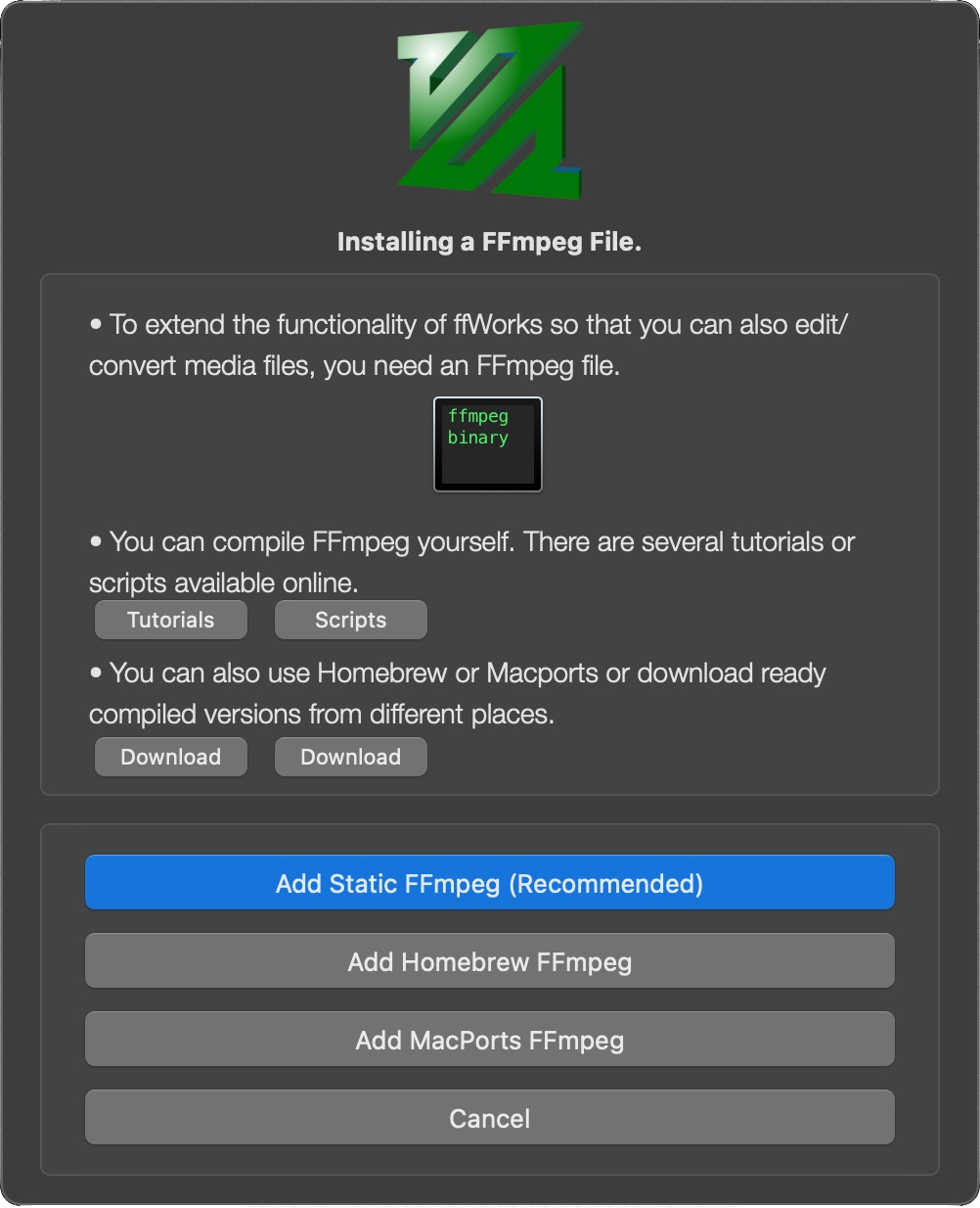 Добавление FFmpeg и проверка корректного файла