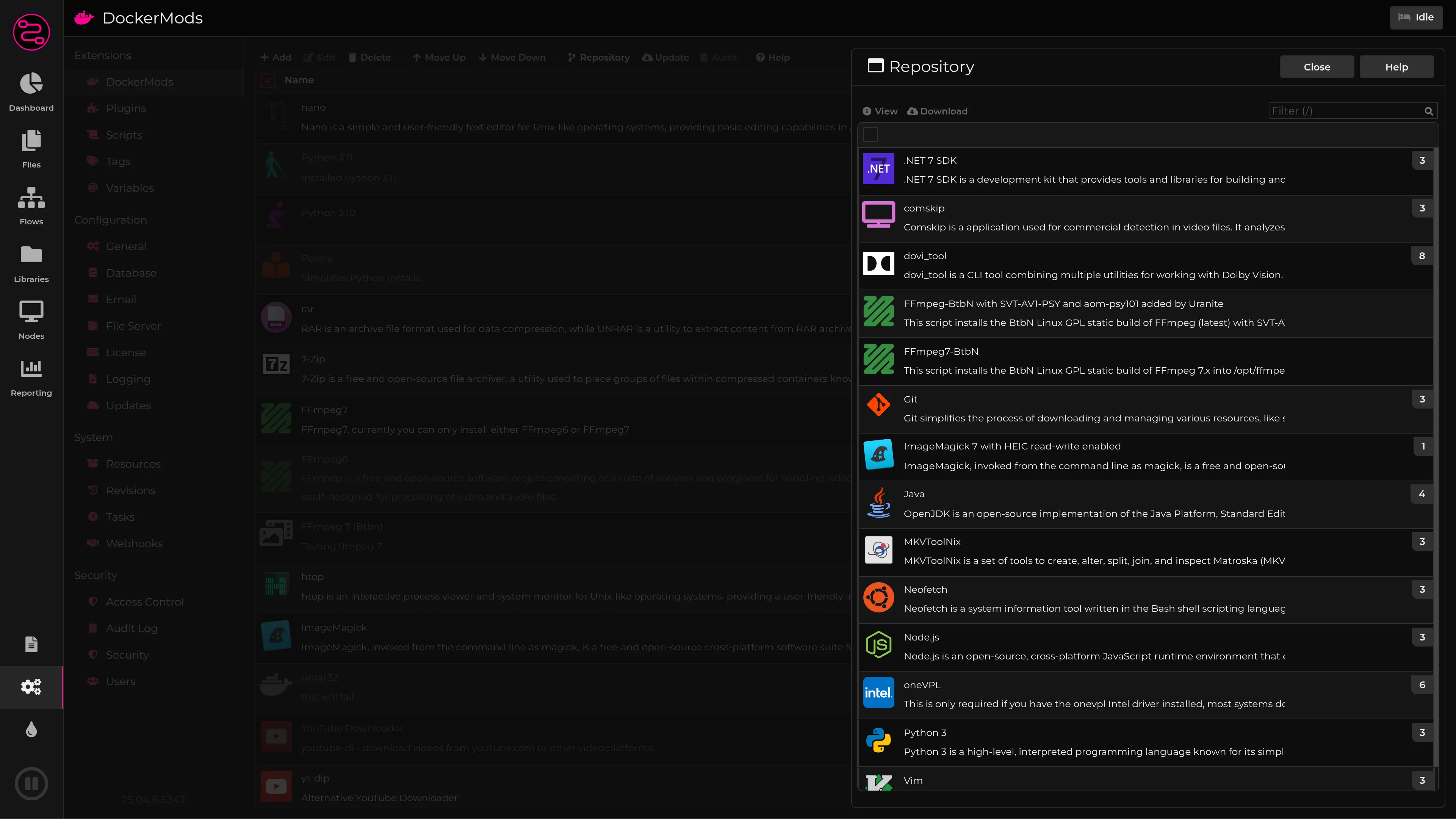 DockerMods и окно репозитория дополнительных пакетов