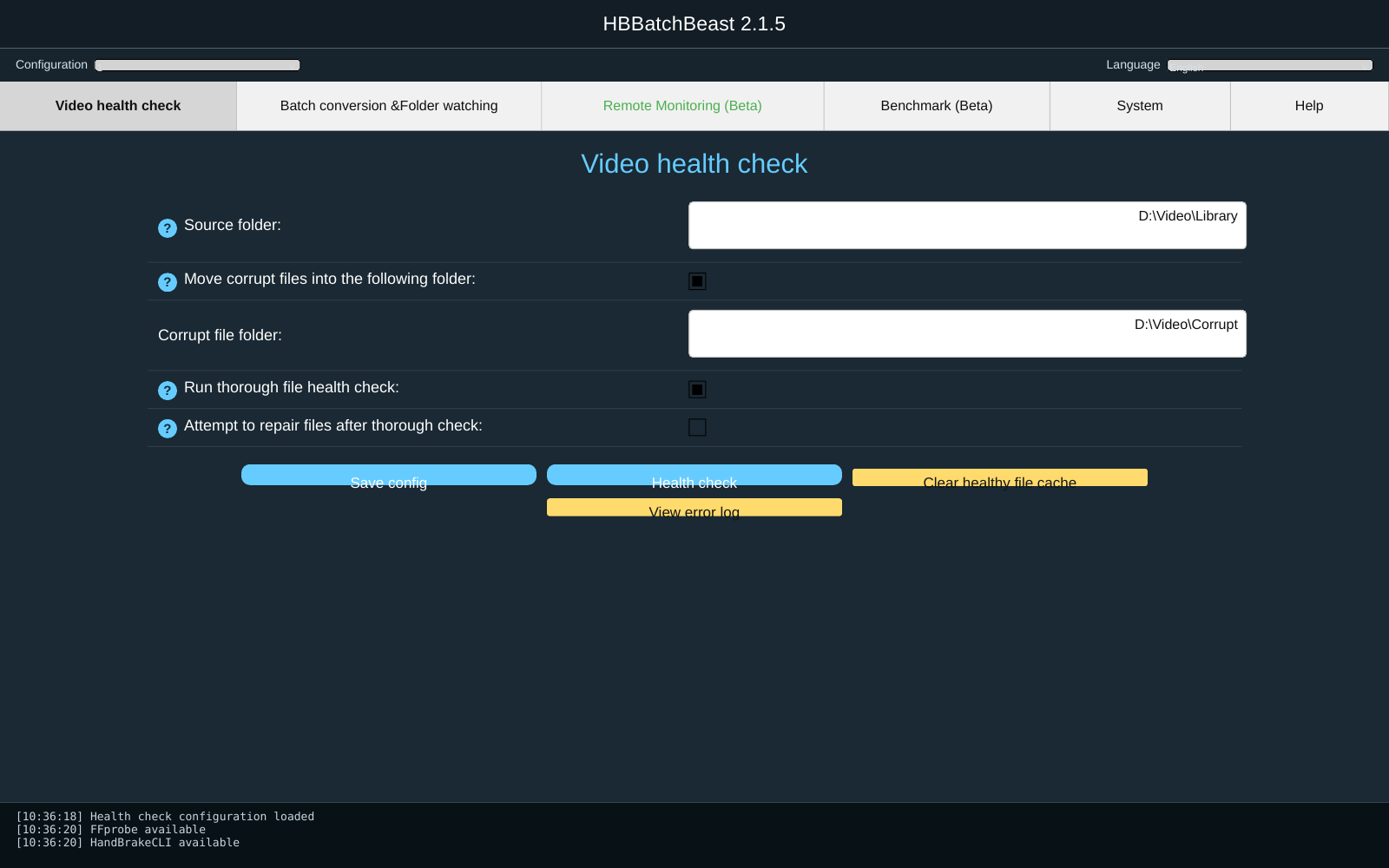 HBBatchBeast: параметры проверки целостности видео