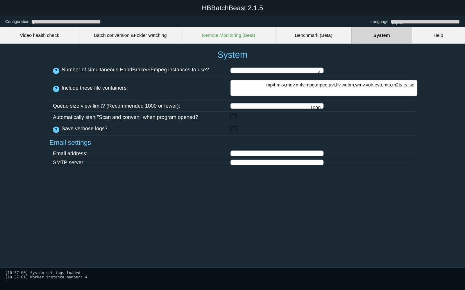 HBBatchBeast: системные параметры, workers и журналирование