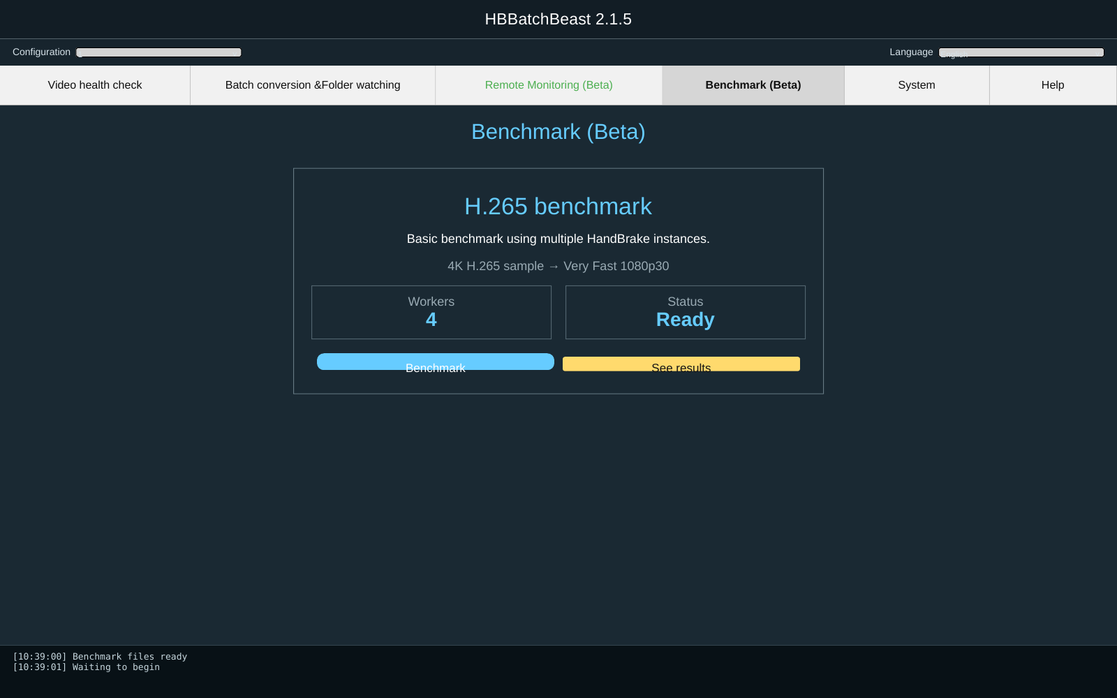 HBBatchBeast: встроенный H.265 benchmark