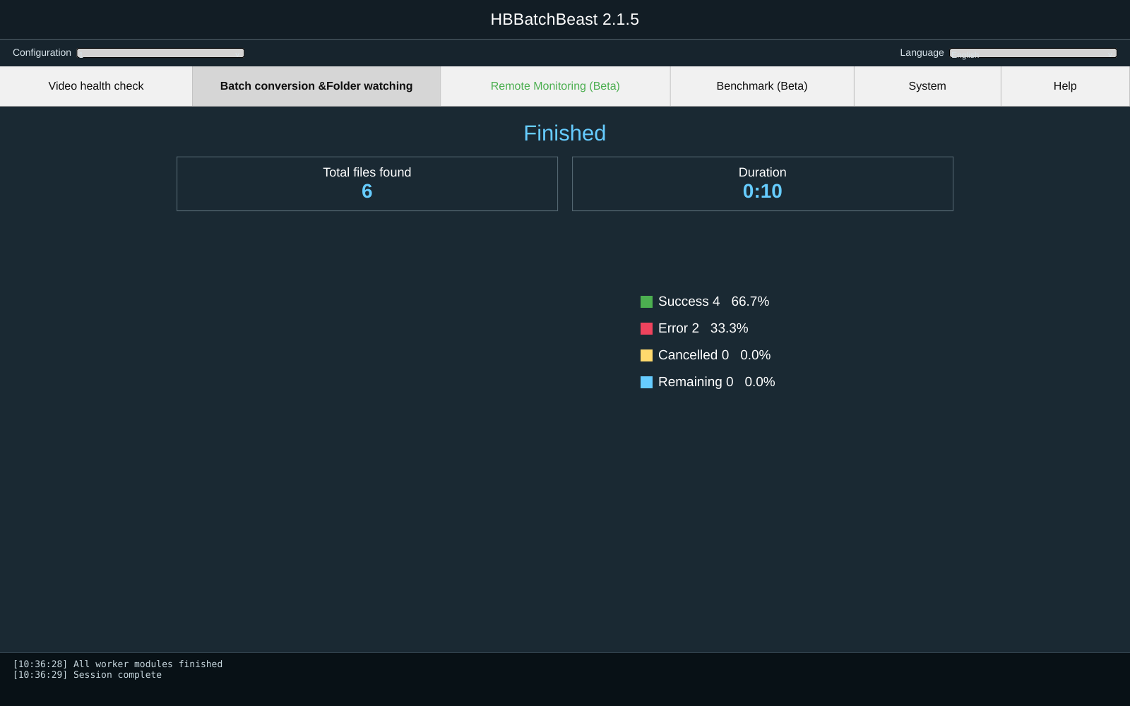 HBBatchBeast: итоговая статистика завершённой сессии