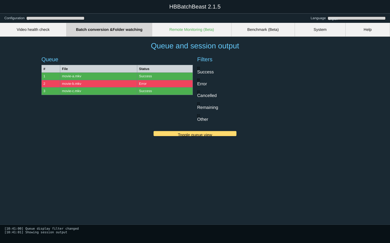 HBBatchBeast: фильтры очереди и состояния задач