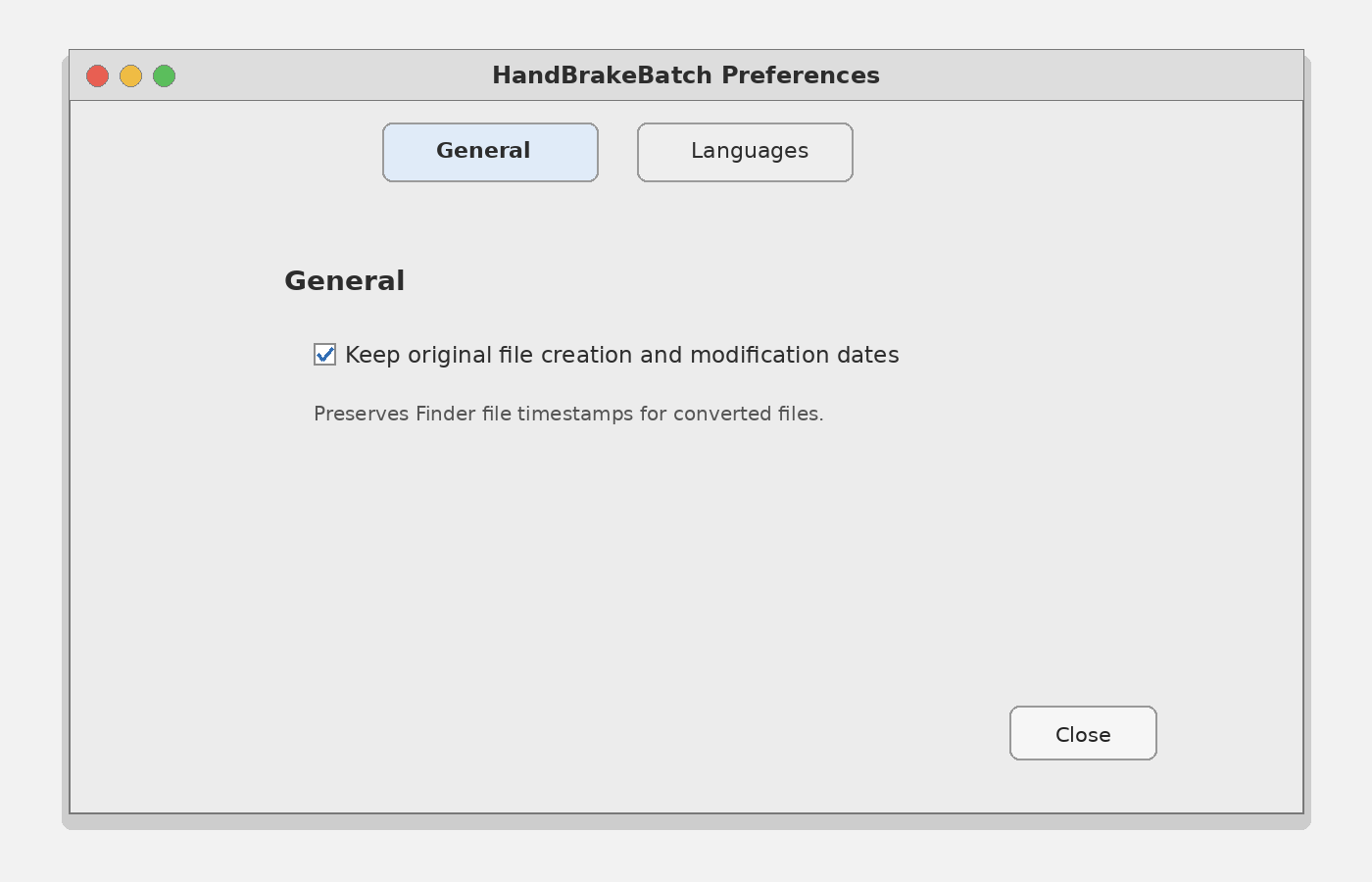 Общие настройки HandBrakeBatch с сохранением дат файлов