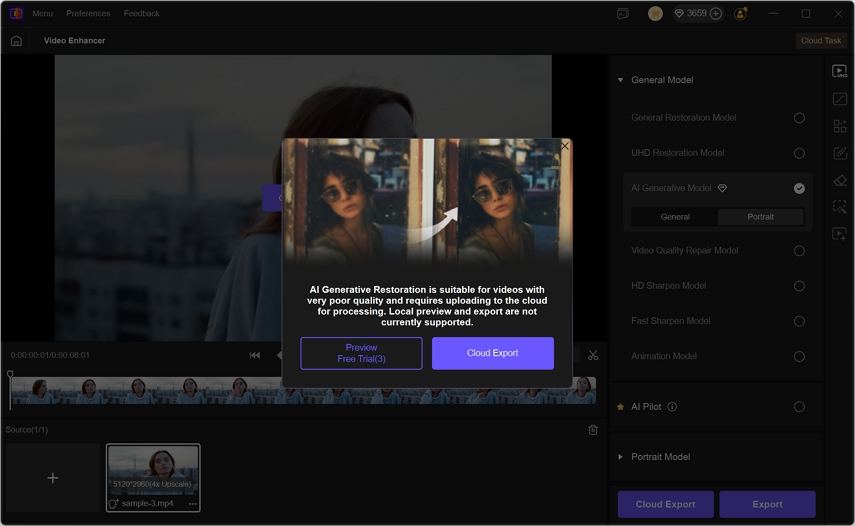 Диалог Preview и Cloud Export для AI Generative Model