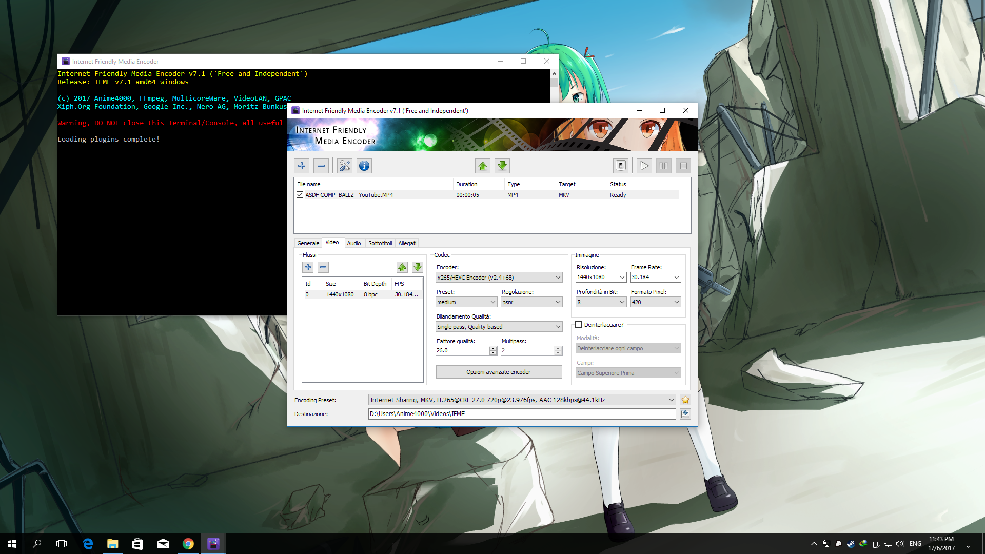 Видеонастройки Internet Friendly Media Encoder в Windows