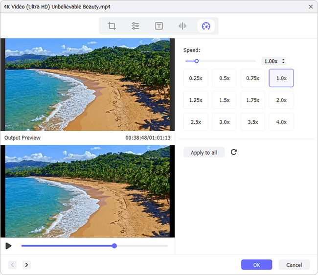 Настройка скорости от 0,25× до 4× в Video Editor Joyoshare VidiKit