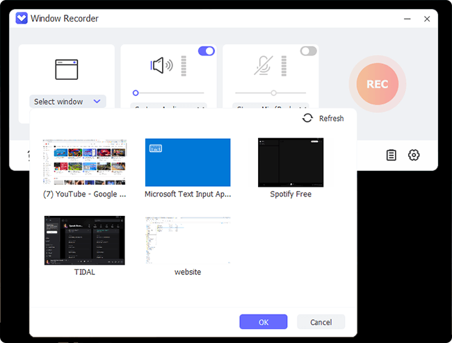 Список доступных окон для Window Recorder Joyoshare VidiKit