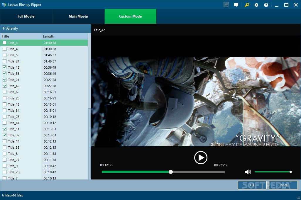 Custom Mode со списком титров Blu-ray и встроенным проигрывателем