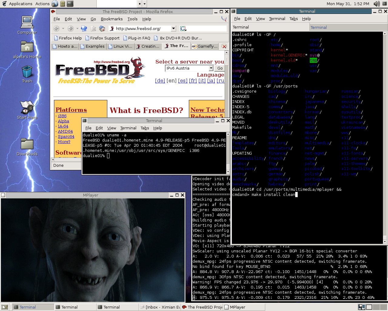 MPlayer в FreeBSD с терминалом и окном воспроизведения