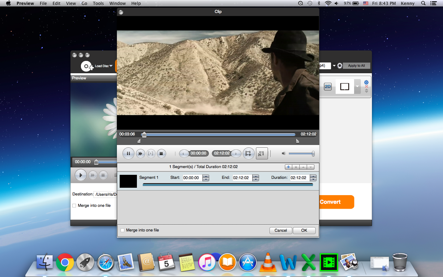Окно Clip в Shining Mac Video Converter Pro с временной шкалой и полями Start, End и Duration
