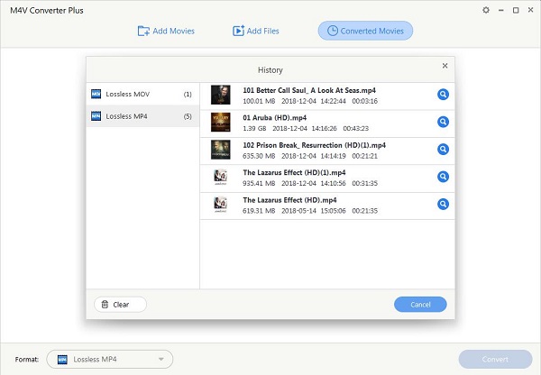 История Converted Movies в M4V Converter Plus для Windows